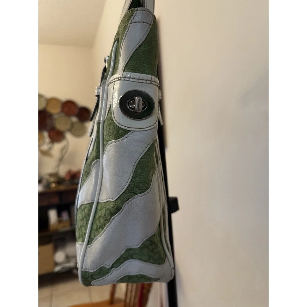 Coach Green And White Zebra Stripe Tote